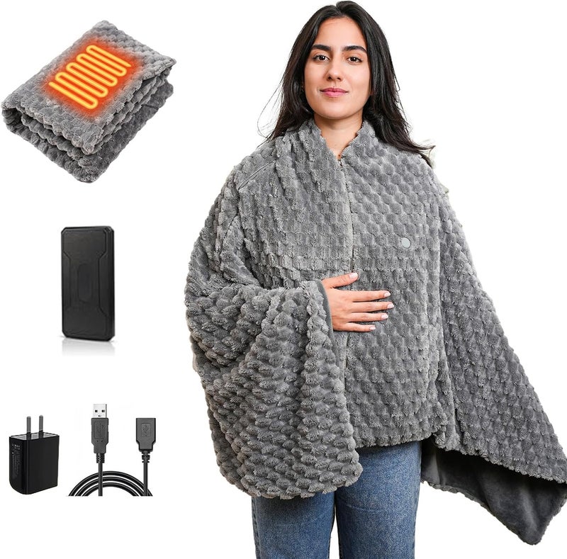 MEXITOP Cordless Battery Operated Heated Blanket, Wearable Heating Throw for Car,Camping,Office Warm Gift Machine Washable Super Cozy Soft Blanket with 10000 mAh Battery Pack 3 Heating Levels 63" X 35" - Image 1